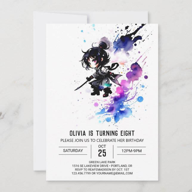 Magic Custom Ninja Digital Girl Birthday Invitation (Front)