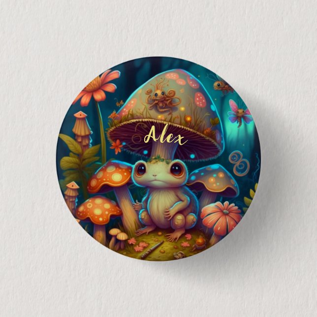 Magic cute frog mushroom Keychain 3 Cm Round Badge (Front)