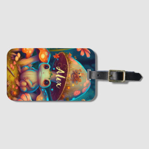 Magic cute frog mushroom luggage tag