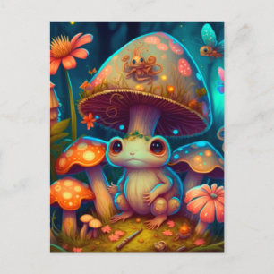 Magic cute frog mushroom postcard