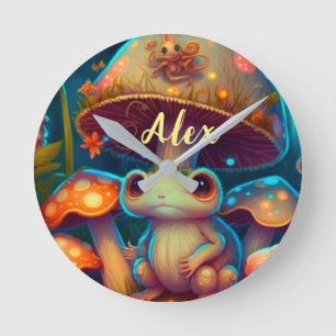 Magic cute frog mushroom round clock