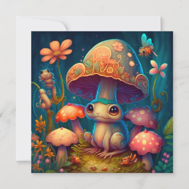 Magic cute frog mushroom thank you card (Front)