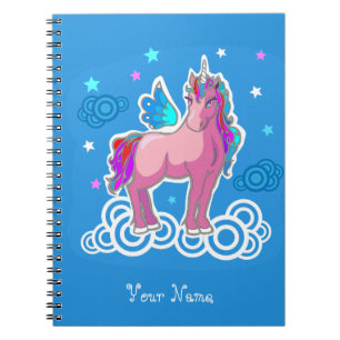 Magic Cute Pink Unicorn with wings Spiral Notebook