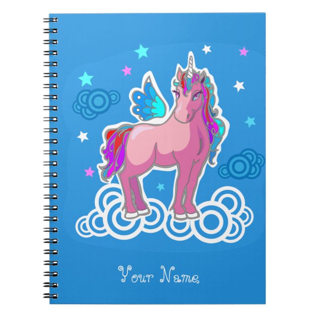 Magic Cute Pink Unicorn with wings Spiral Notebook (Front)