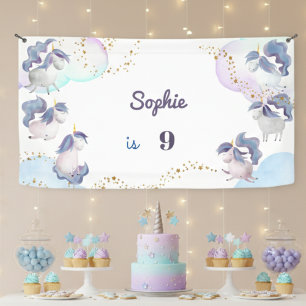 Magic cute unicorns kids birthday banner