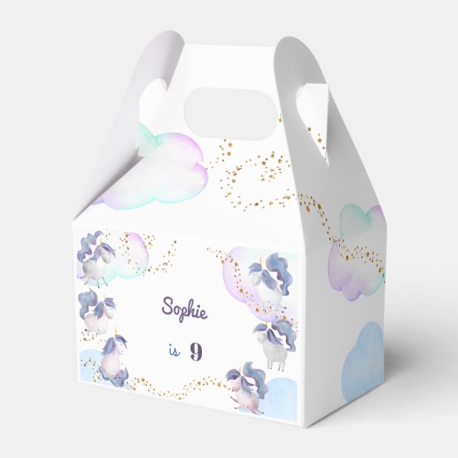 Magic cute unicorns kids birthday favour box (Front Side)