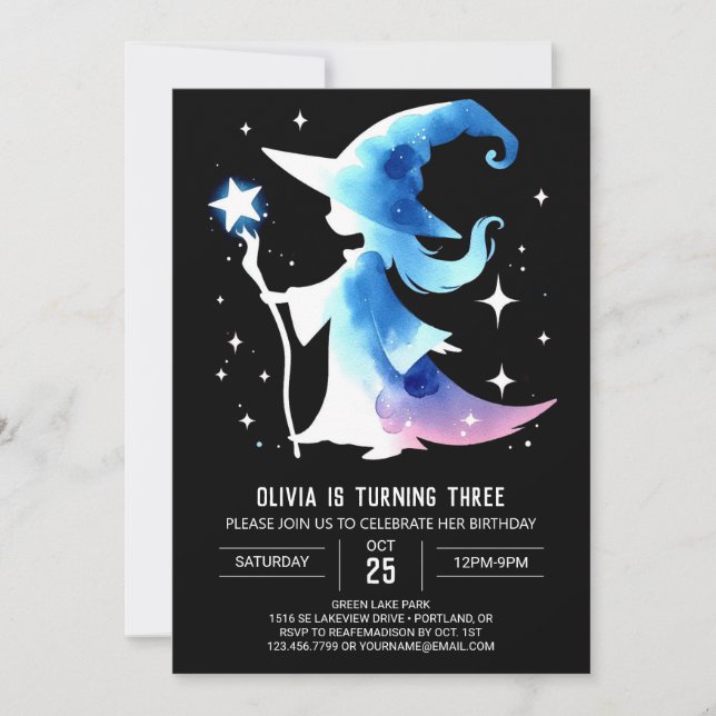Magic Cute Wizard Birthday Invitation (Front)