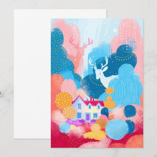 Magic Deer, Cute House and a Tiny Duck Invitation (Front/Back)