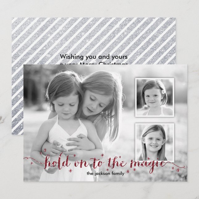 Magic Dust Red 3 Photo Holiday Card (Front/Back)