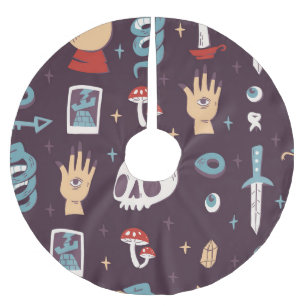 Magic elements: skull, tarot seamless brushed polyester tree skirt