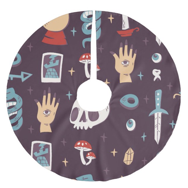 Magic elements: skull, tarot seamless brushed polyester tree skirt (Front)