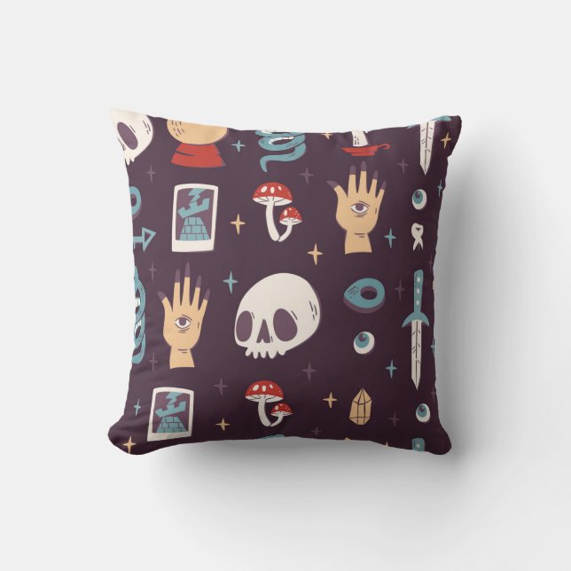 Magic elements: skull, tarot seamless cushion (Front)
