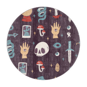 Magic elements: skull, tarot seamless cutting board