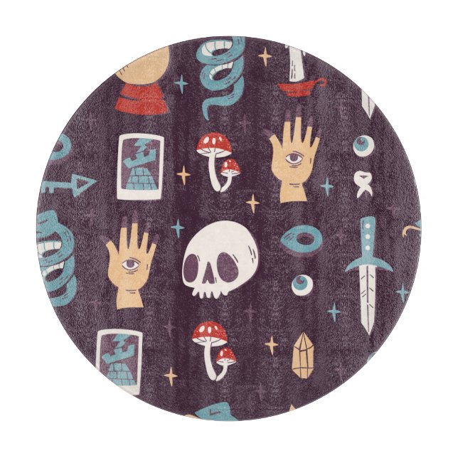 Magic elements: skull, tarot seamless cutting board (Front)