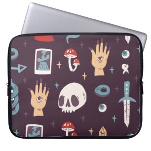 Magic elements: skull, tarot seamless laptop sleeve