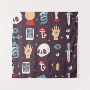 Magic elements: skull, tarot seamless tapestry
