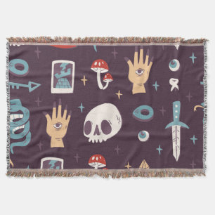 Magic elements: skull, tarot seamless throw blanket