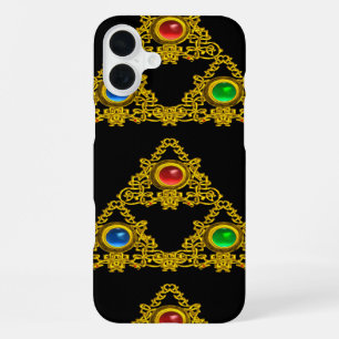 MAGIC ELFIC TALISMAN,BLACK GOLD TRIANGLE,GEMSTONES iPhone 16 PLUS CASE