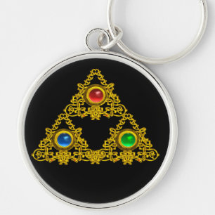 MAGIC ELFIC TALISMAN,BLACK GOLD TRIANGLE,GEMSTONES KEY RING