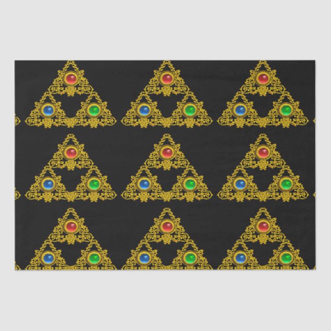 MAGIC ELFIC TALISMAN,BLACK GOLD TRIANGLE,GEMSTONES TISSUE PAPER (Front)