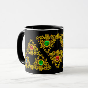 MAGIC ELFIC TALISMAN,GOLD TRIANGLE,GEMSTONES Black Mug