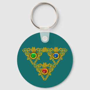 MAGIC ELFIC TALISMAN /GOLD TRIANGLE WITH GEMSTONES KEY RING
