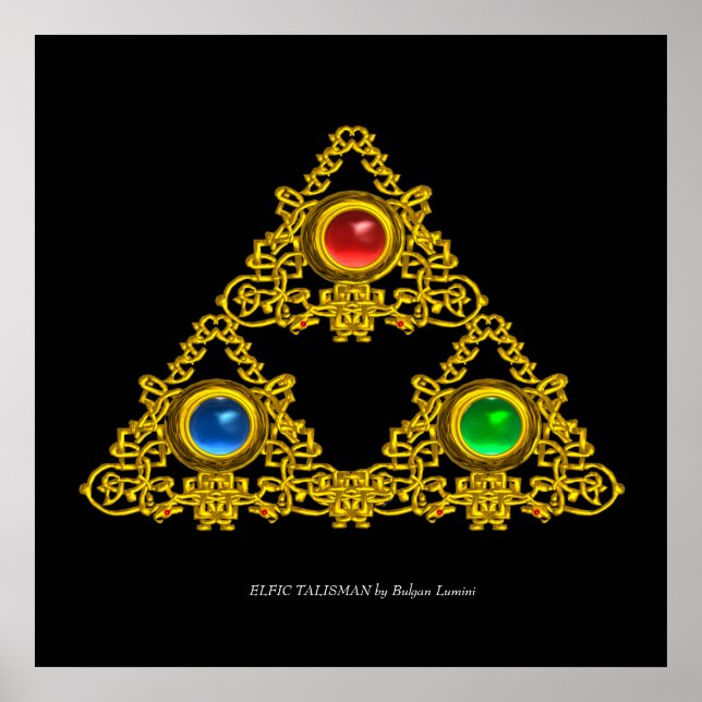 MAGIC ELFIC TALISMAN /GOLD TRIANGLE WITH GEMSTONES POSTER (Front)