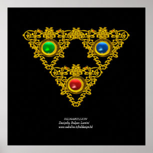 MAGIC ELFIC TALISMAN /GOLD TRIANGLE WITH GEMSTONES POSTER
