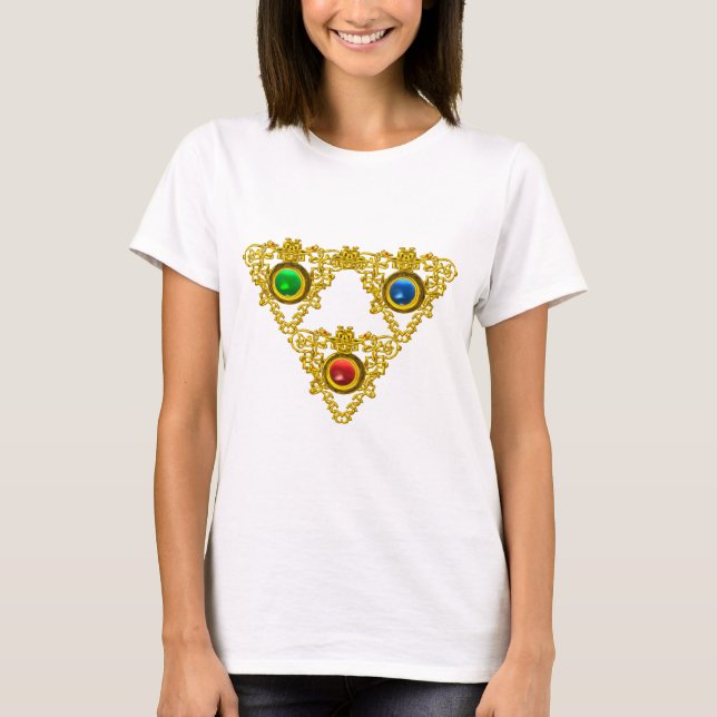 MAGIC ELFIC TALISMAN /GOLD TRIANGLE WITH GEMSTONES T-Shirt (Front)