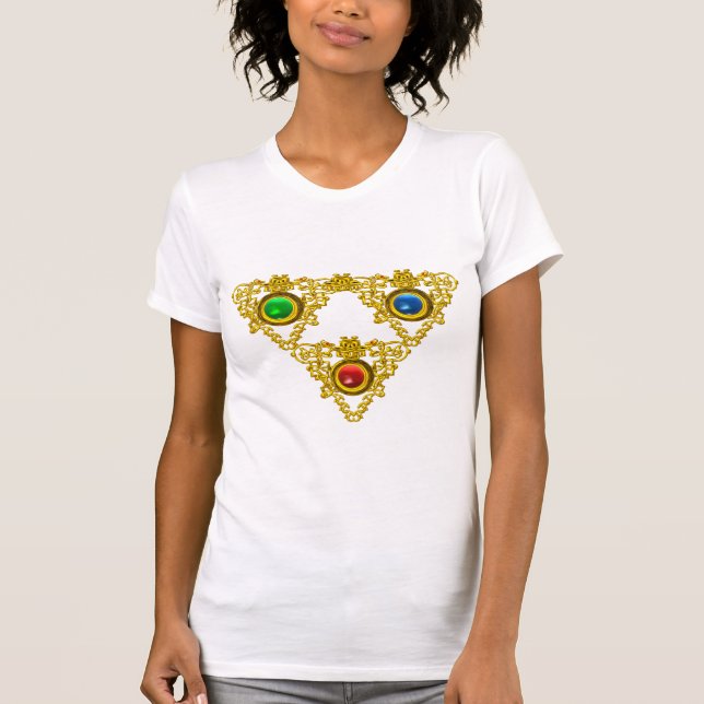 MAGIC ELFIC TALISMAN /GOLD TRIANGLE WITH GEMSTONES T-Shirt (Front)