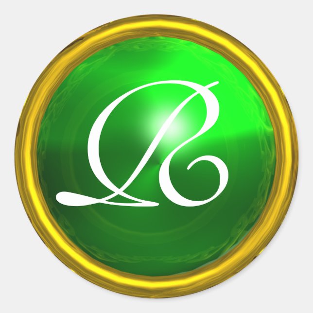 MAGIC EMERALD MONOGRAM bright vibrant green Classic Round Sticker (Front)