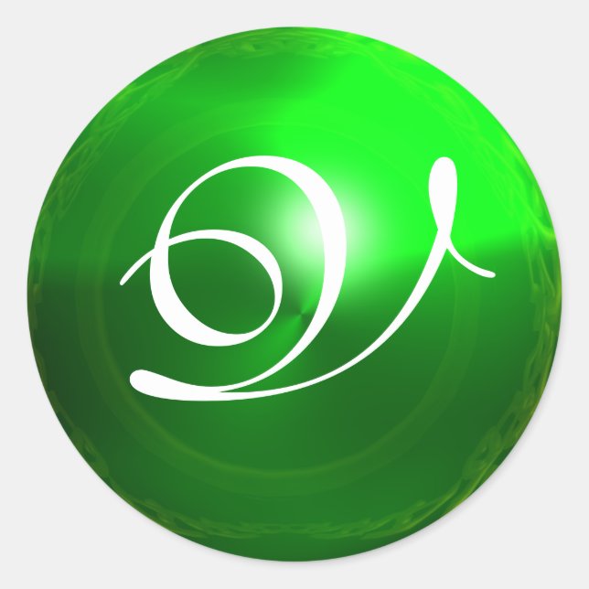 MAGIC EMERALD MONOGRAM bright vibrant green Classic Round Sticker (Front)