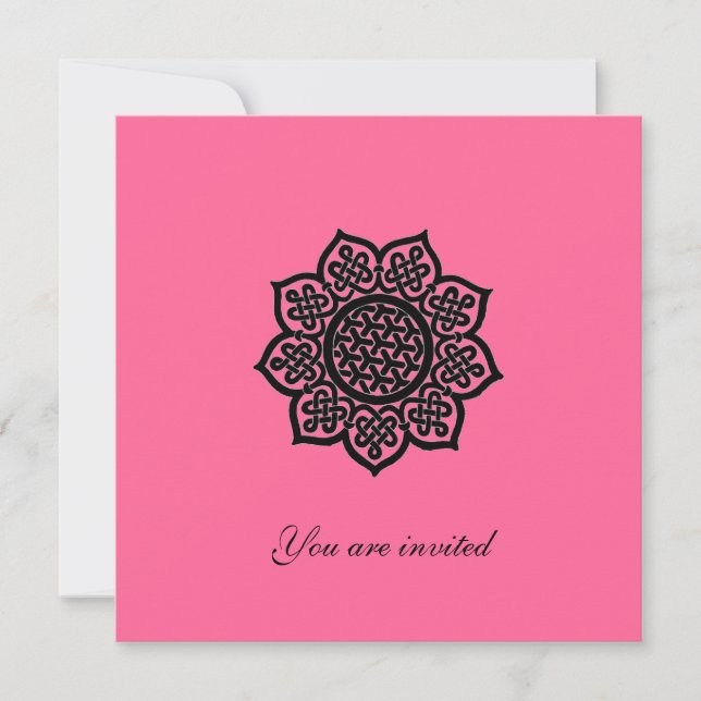 MAGIC EVENT Pink Black Celtic Knot Flower Invite (Front)
