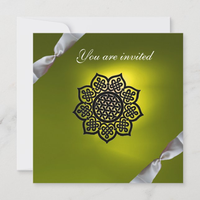 MAGIC EVENT ribbon white yellow champagne Invitation (Front)