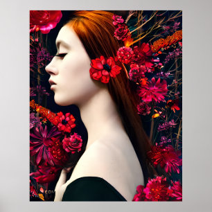 Magic fantasy beautiful face flowers  poster