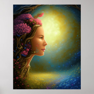Magic fantasy face sun fantastic landscape poster
