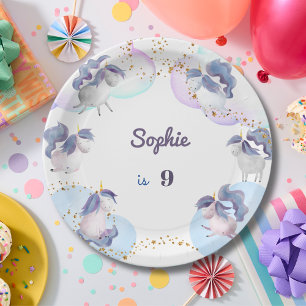 Magic fantasy unicorns kids birthday paper plate