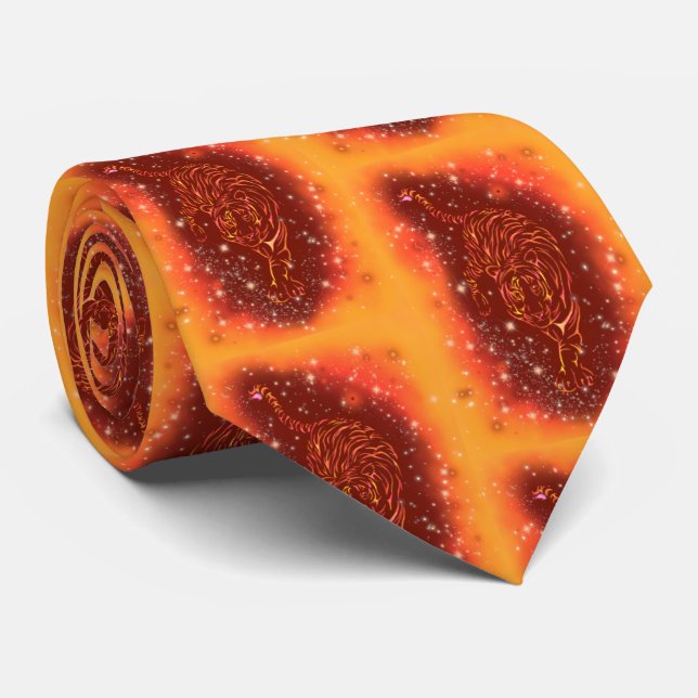 Magic Fire Tigers Running At Galaxy Starry Night Tie (Rolled)