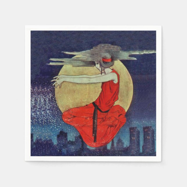 Magic Floating Woman Moon Night Sky Witch Napkin (Front)