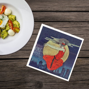 Magic Floating Woman Moon Night Sky Witch Napkin