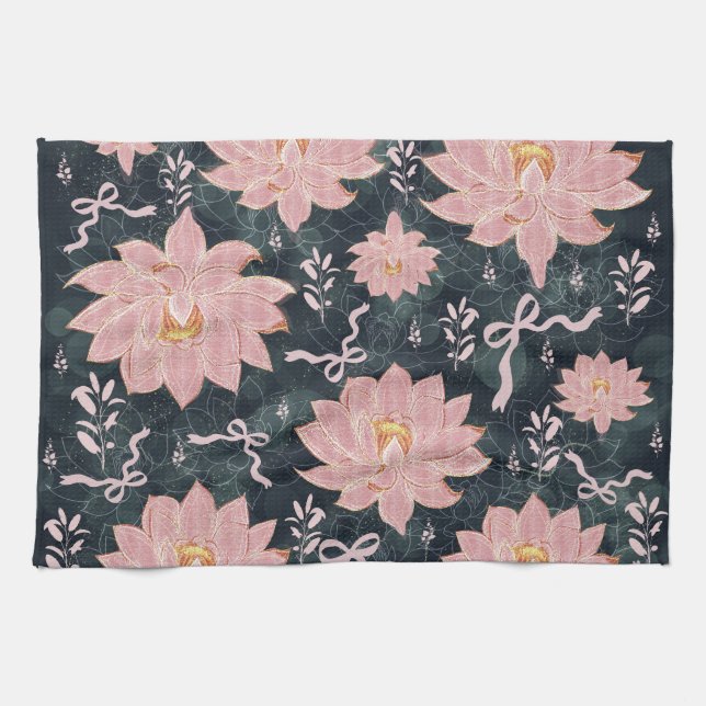 Magic florals with glitter design  tea towel (Horizontal)