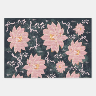 Magic florals with glitter design wrapping paper sheet