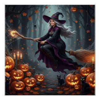 Magic flying witch poster