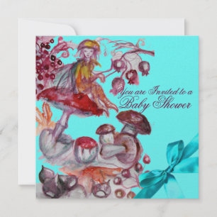 MAGIC FOLLET,MUSHROOMS BLUE RIBBON BABY BOY SHOWER INVITATION