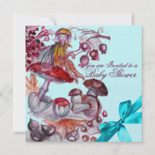 MAGIC FOLLET,MUSHROOMS BLUE RIBBON BABY BOY SHOWER INVITATION