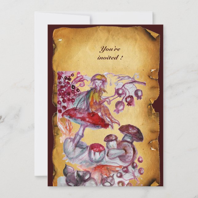 MAGIC FOLLET OF MUSHROOMS parchment Invitation (Front)