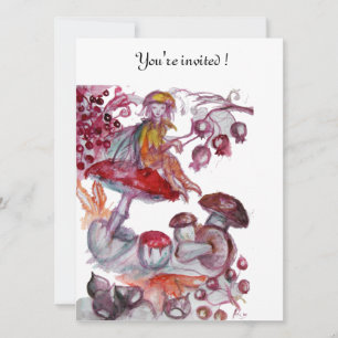 MAGIC FOLLET OF MUSHROOMS Red White Birthday Invitation
