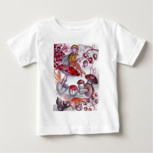 MAGIC FOLLET OF MUSHROOMS Red White Floral Fantasy Baby T-Shirt