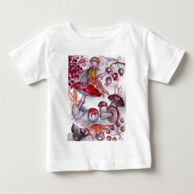 MAGIC FOLLET OF MUSHROOMS Red White Floral Fantasy Baby T-Shirt (Front)
