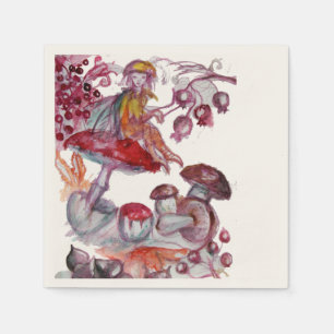 MAGIC FOLLET OF MUSHROOMS Red White Floral Fantasy Napkin